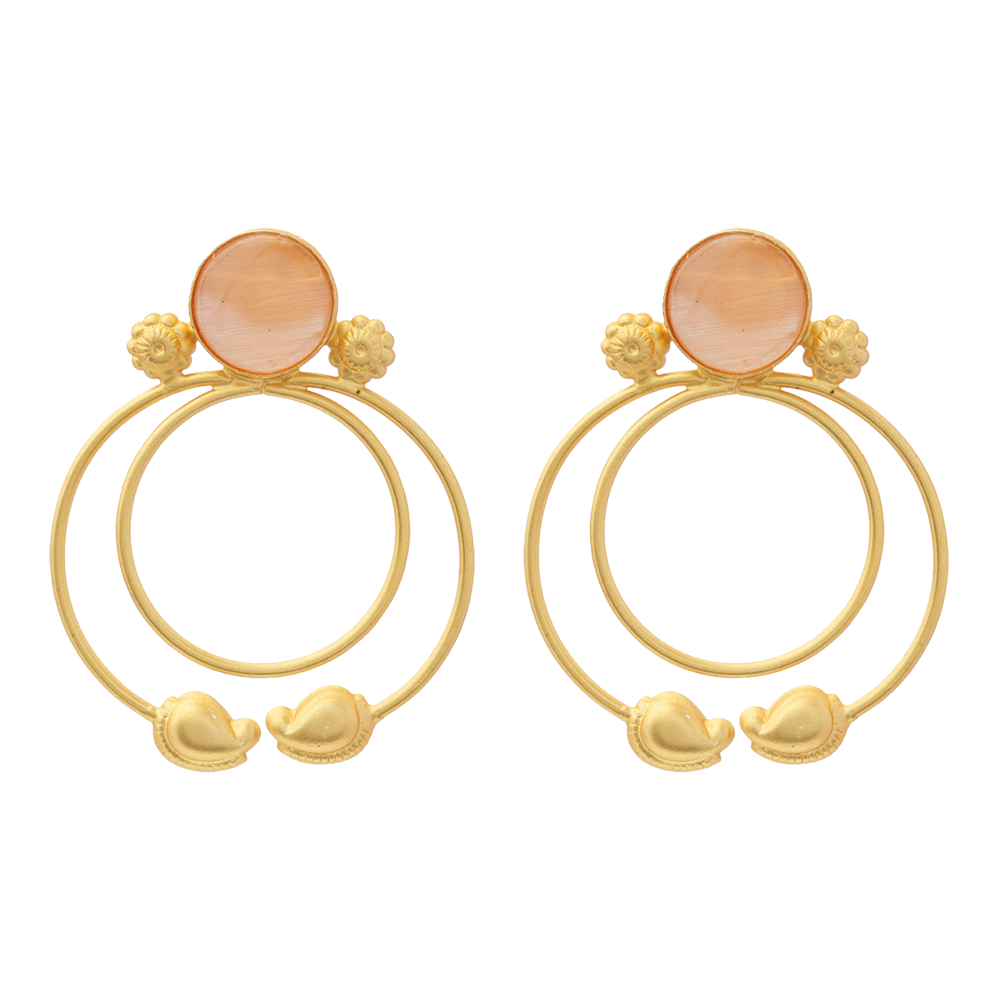 Devika- Stone Studded Golden Framed Dangler Earrings(Yellow)