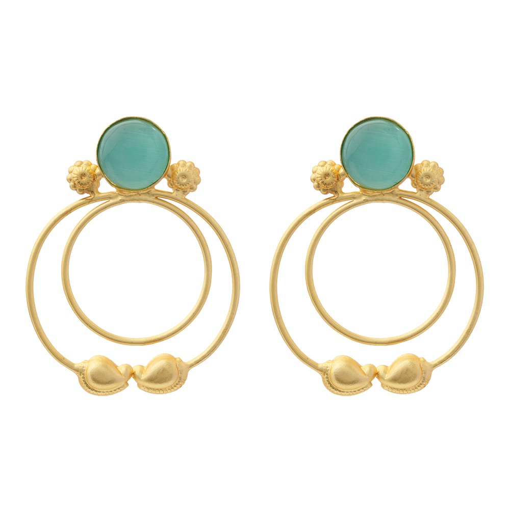 Devika- Stone Studded Golden Framed Dangler Earrings(Mint)