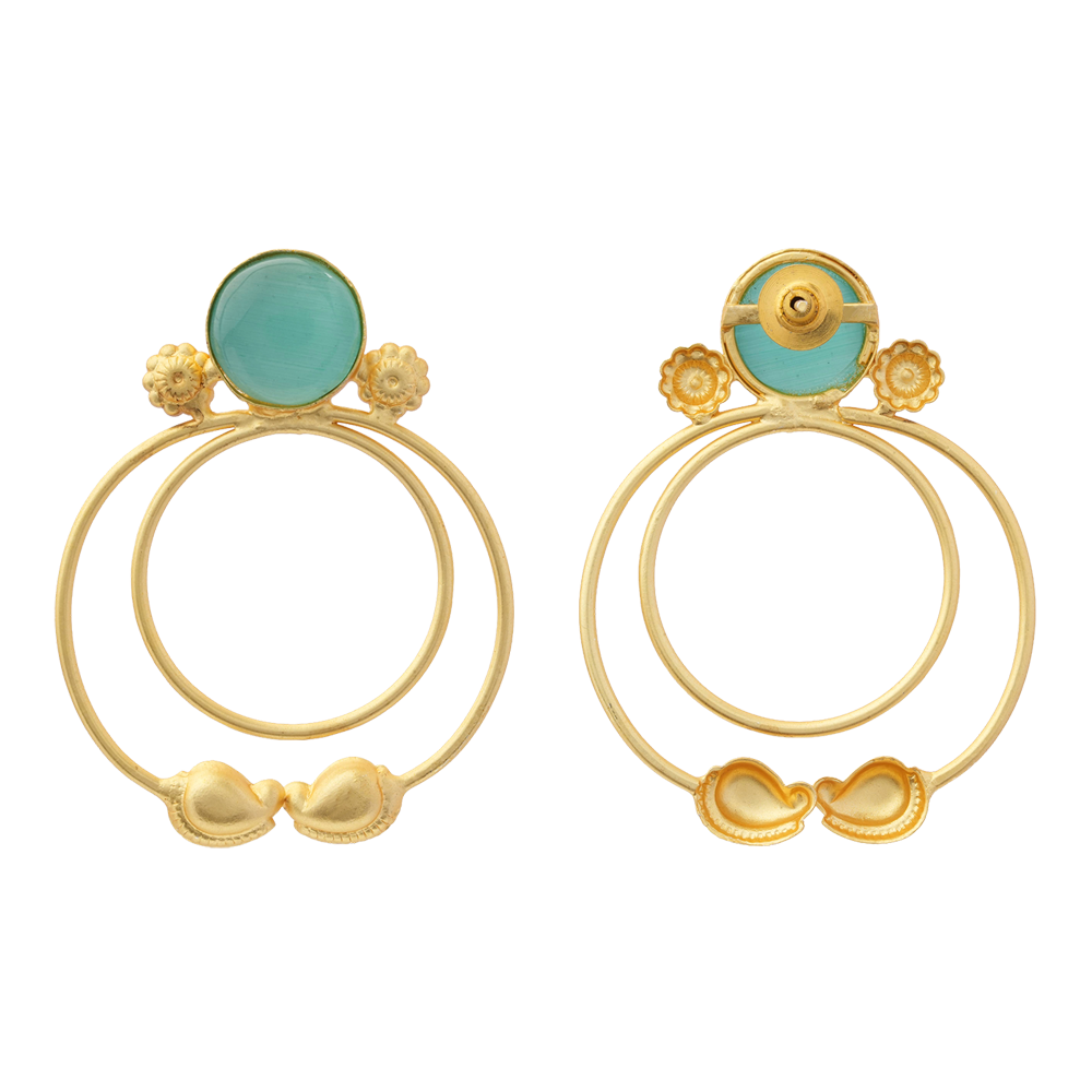 Devika- Stone Studded Golden Framed Dangler Earrings(Mint)