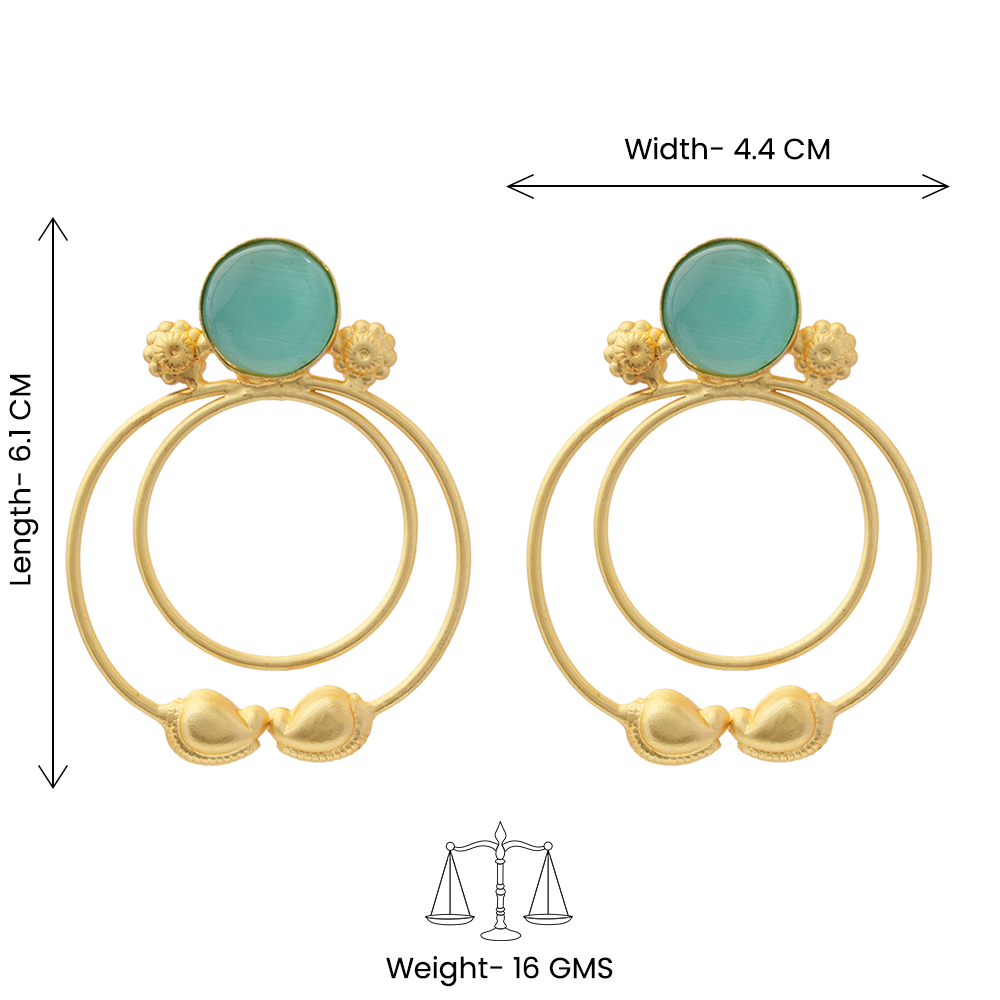 Devika- Stone Studded Golden Framed Dangler Earrings(Mint)