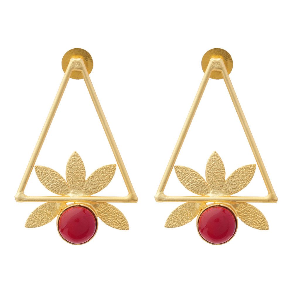 Jhanak- Stone Studded Golden Framed Dangler Earrings(Red)
