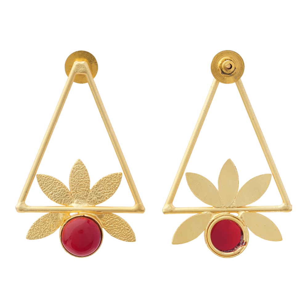 Jhanak- Stone Studded Golden Framed Dangler Earrings(Red)