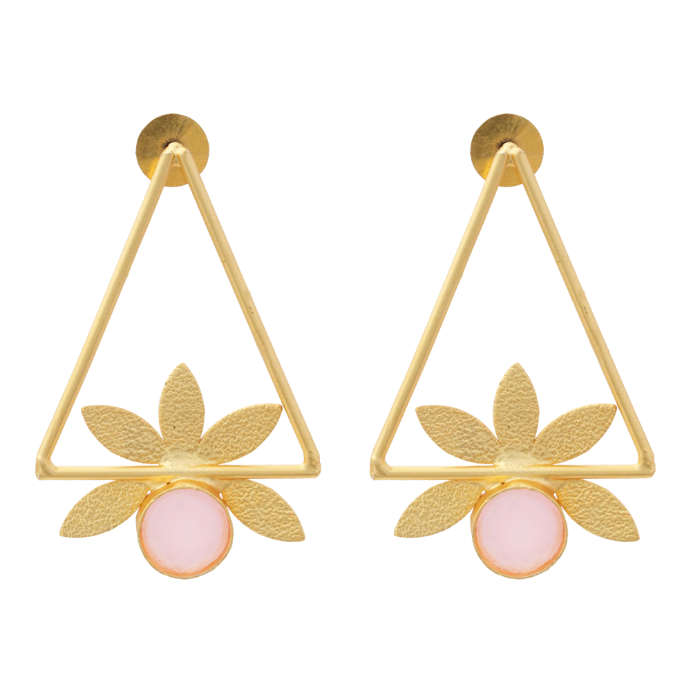 Jhanak- Stone Studded Golden Framed Dangler Earrings(Pink)