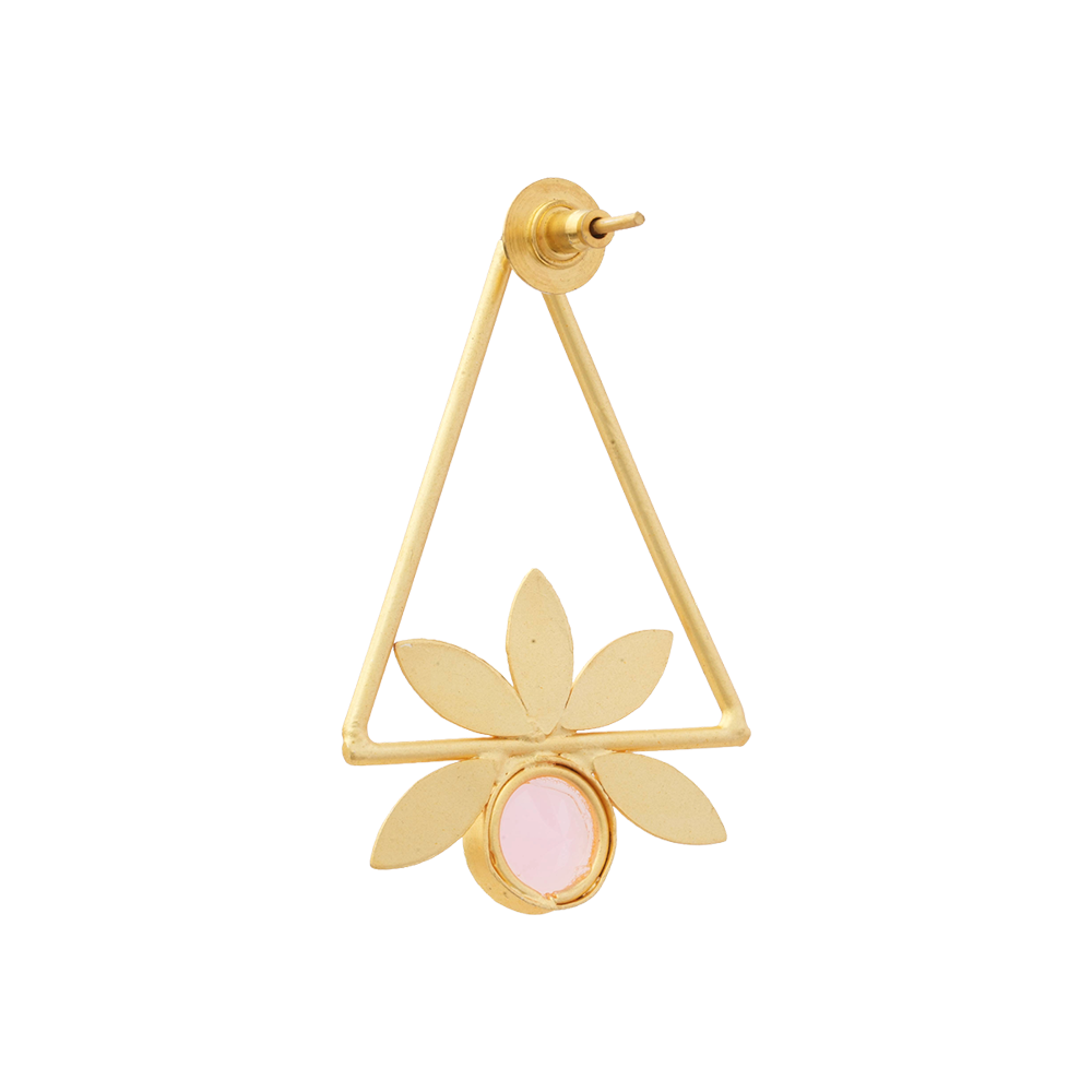 Jhanak- Stone Studded Golden Framed Dangler Earrings(Pink)