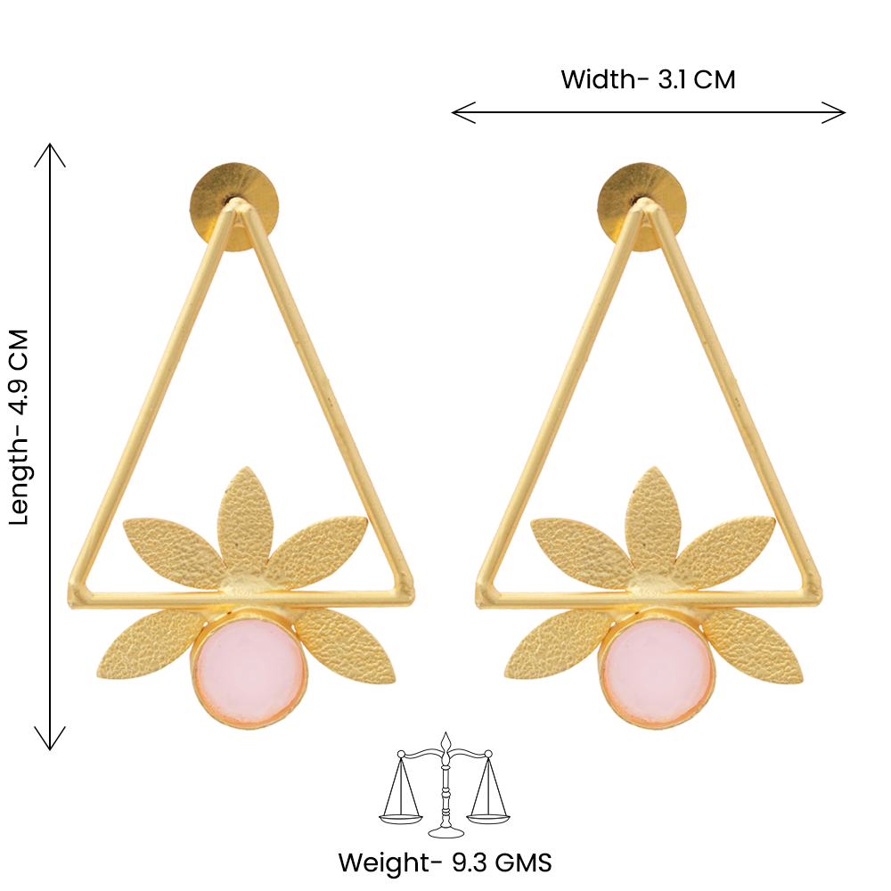 Jhanak- Stone Studded Golden Framed Dangler Earrings(Pink)