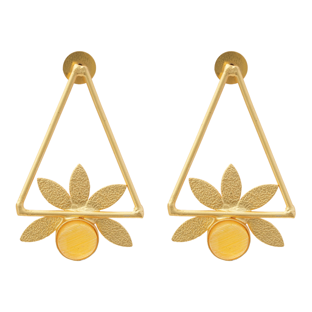 Jhanak- Stone Studded Golden Framed Dangler Earrings(Yellow)