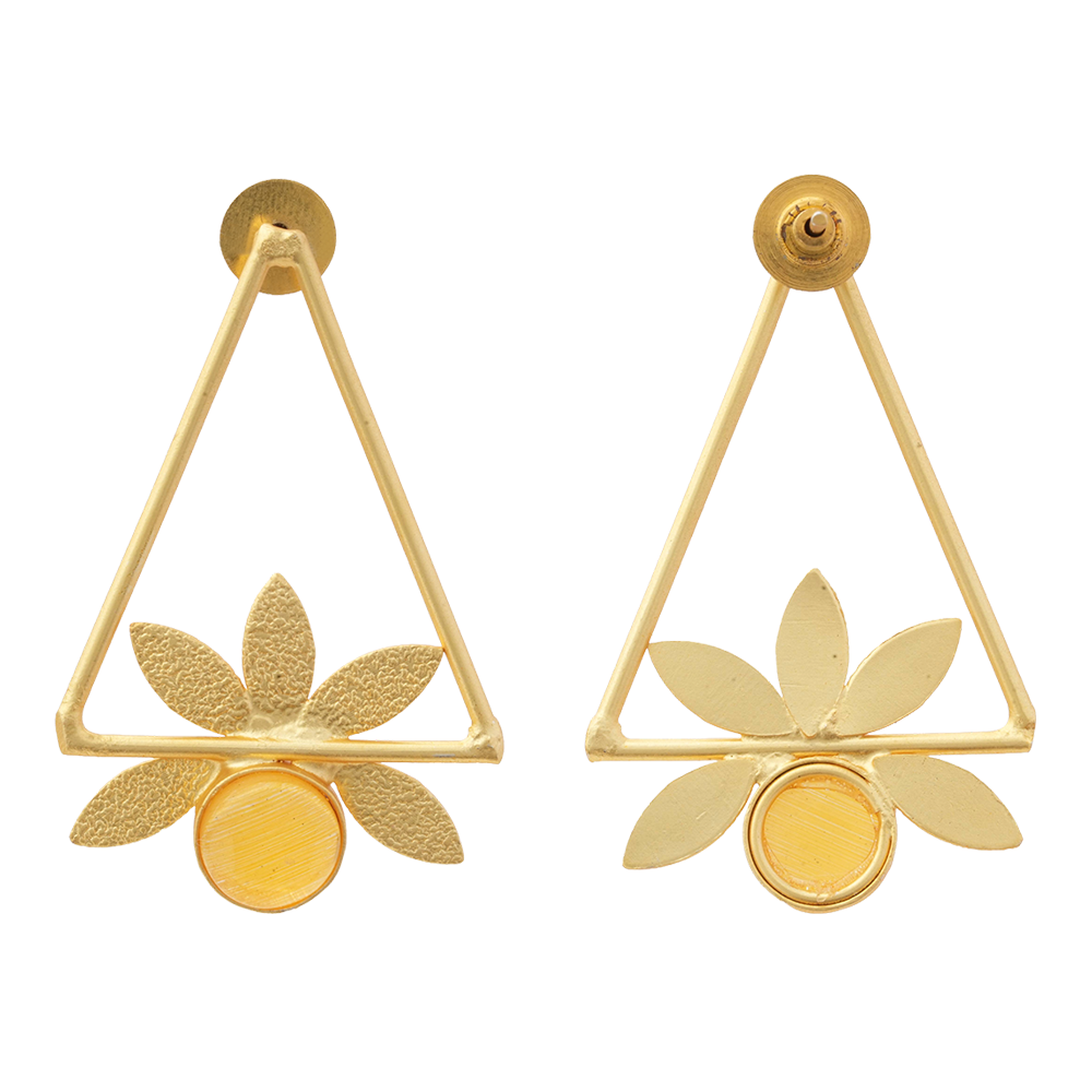 Jhanak- Stone Studded Golden Framed Dangler Earrings(Yellow)