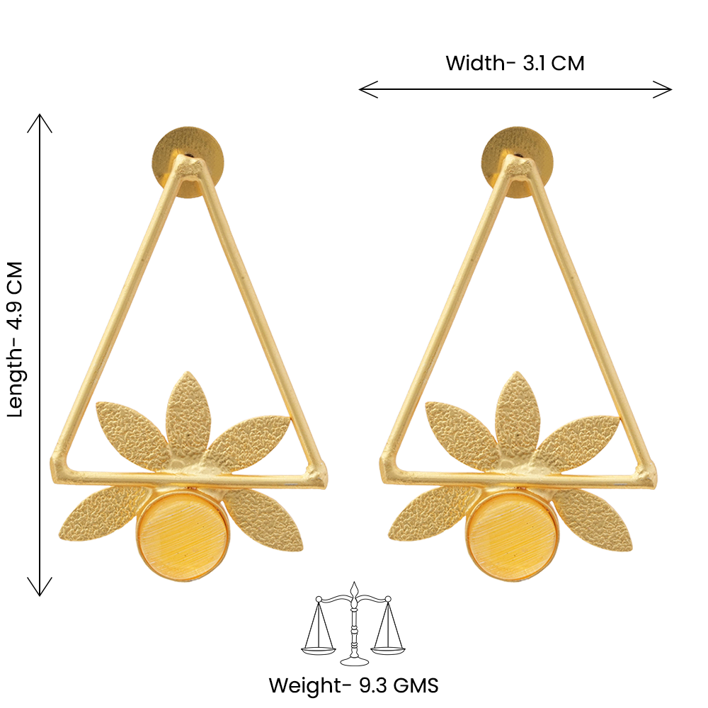 Jhanak- Stone Studded Golden Framed Dangler Earrings(Yellow)