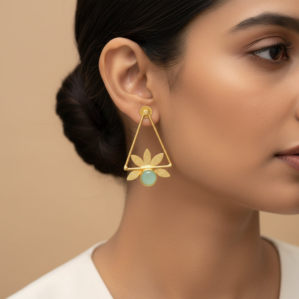 Jhanak- Stone Studded Golden Framed Dangler Earrings(Mint)