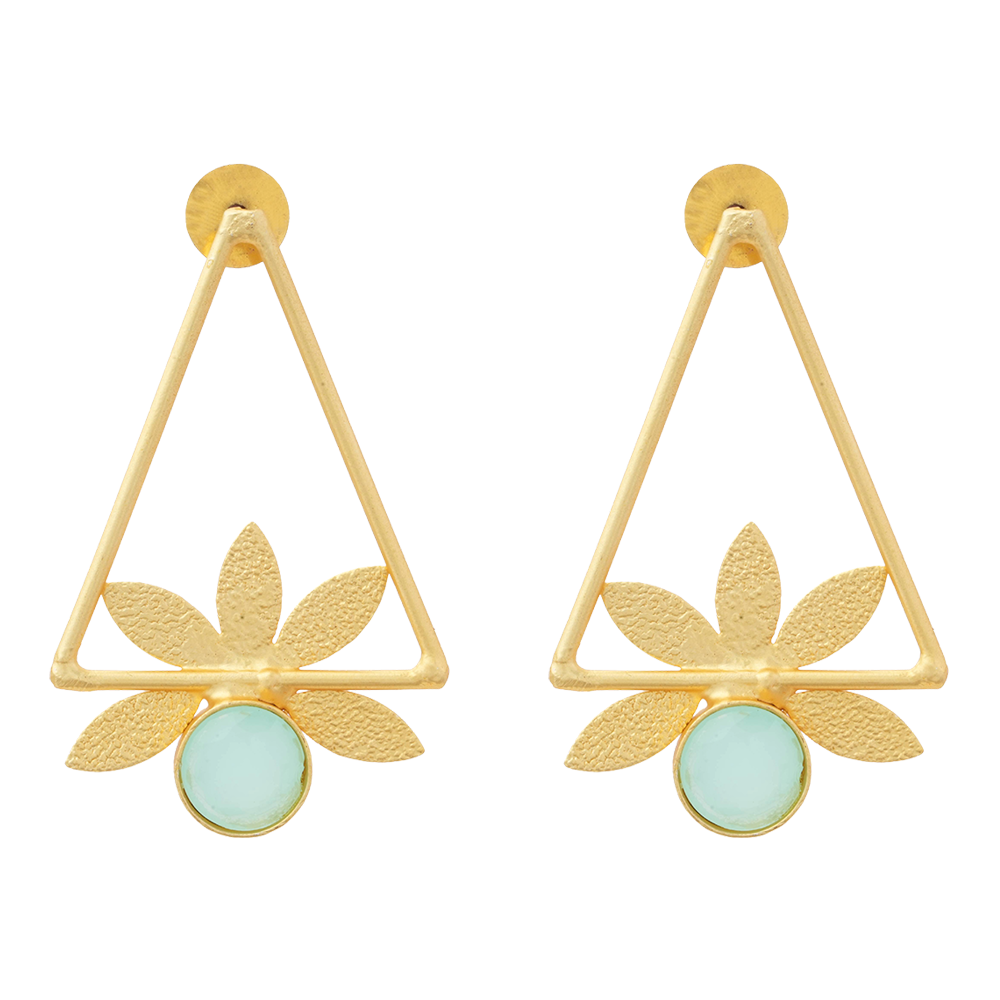 Jhanak- Stone Studded Golden Framed Dangler Earrings(Mint)