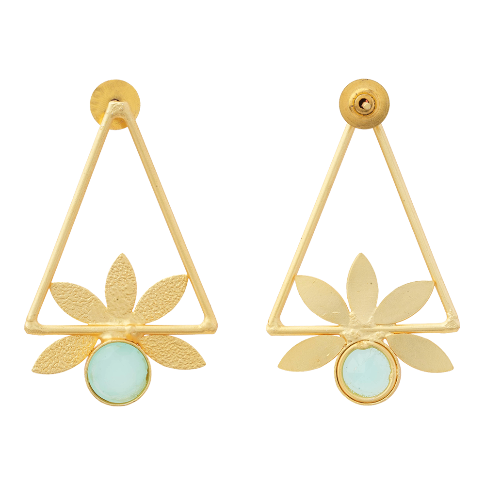 Jhanak- Stone Studded Golden Framed Dangler Earrings(Mint)