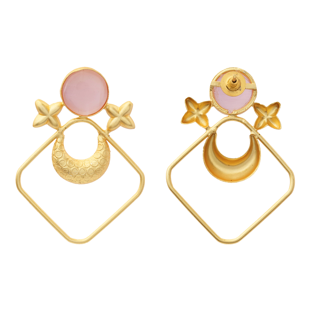 Urvashi- Stone Studded Golden Framed Dangler Earrings(Pink)