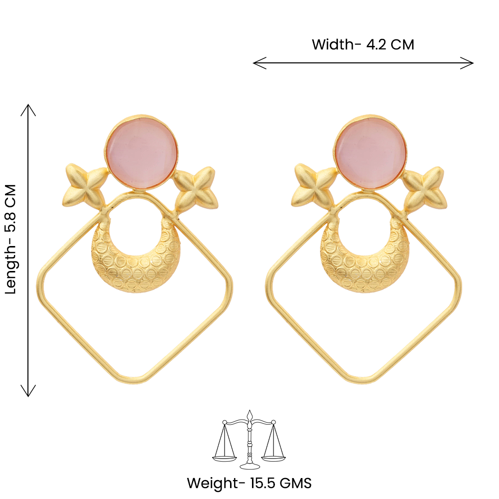 Urvashi- Stone Studded Golden Framed Dangler Earrings(Pink)