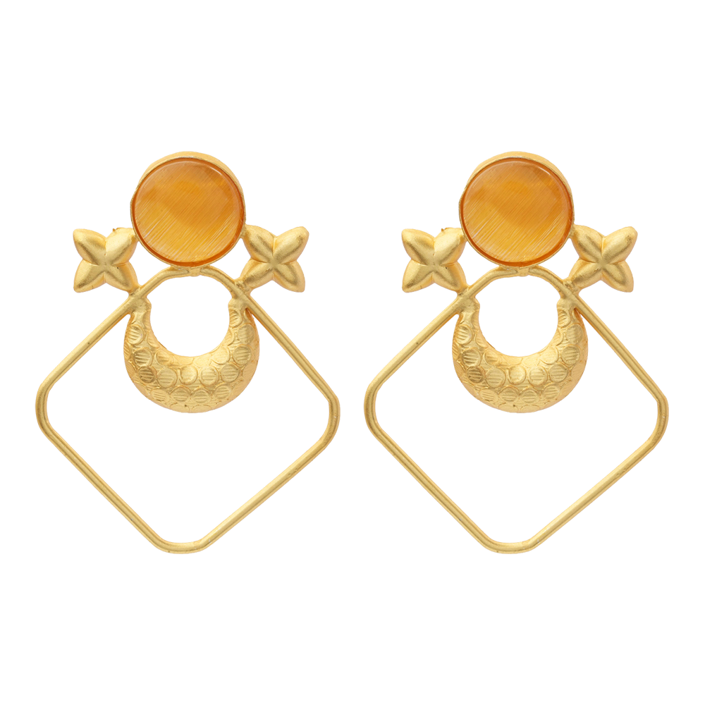 Urvashi- Stone Studded Golden Framed Dangler Earrings(Yellow)