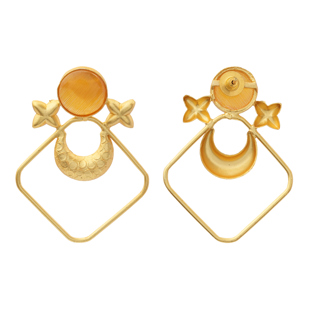 Urvashi- Stone Studded Golden Framed Dangler Earrings(Yellow)