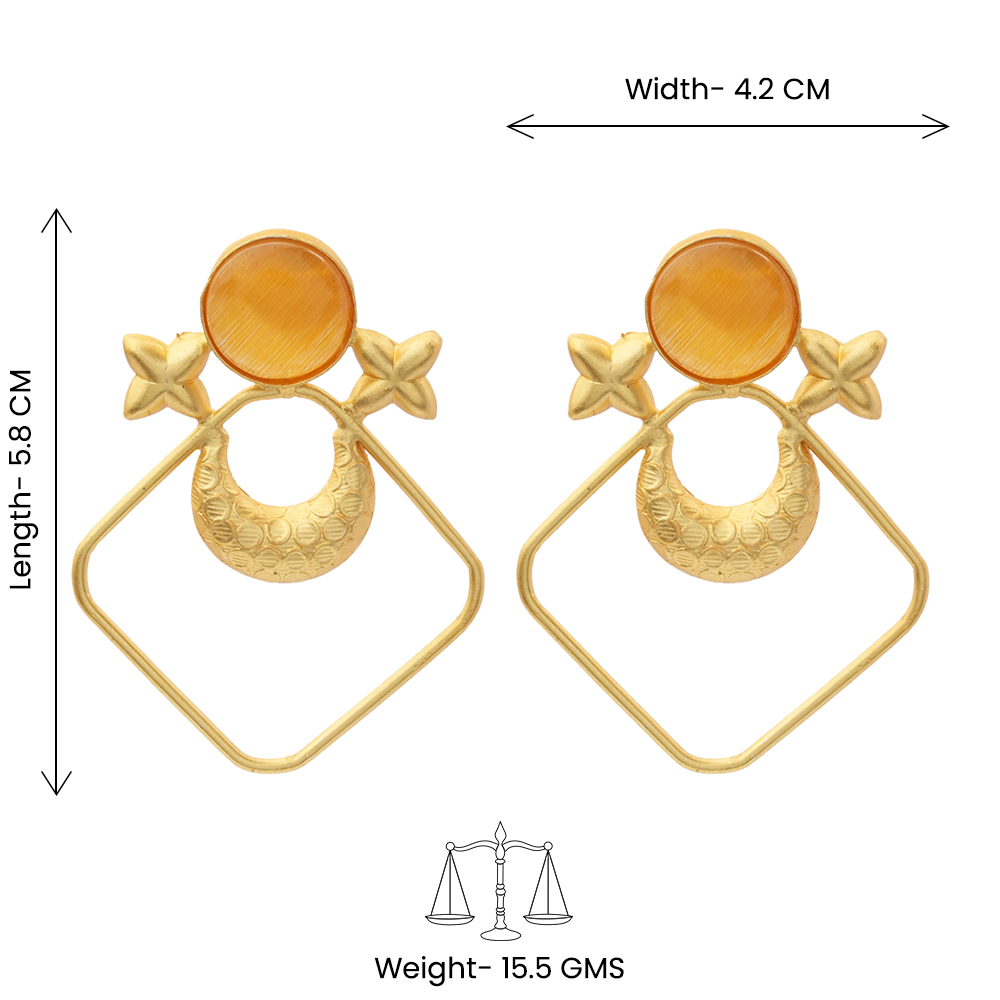 Urvashi- Stone Studded Golden Framed Dangler Earrings(Yellow)