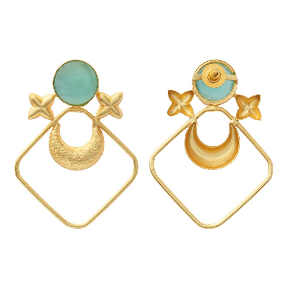 Urvashi- Stone Studded Golden Framed Dangler Earrings(Mint)