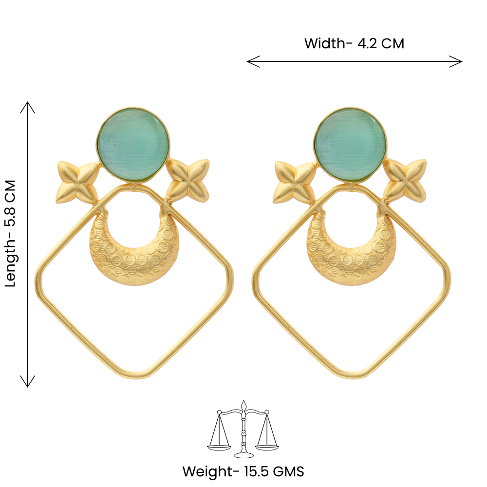 Urvashi- Stone Studded Golden Framed Dangler Earrings(Mint)