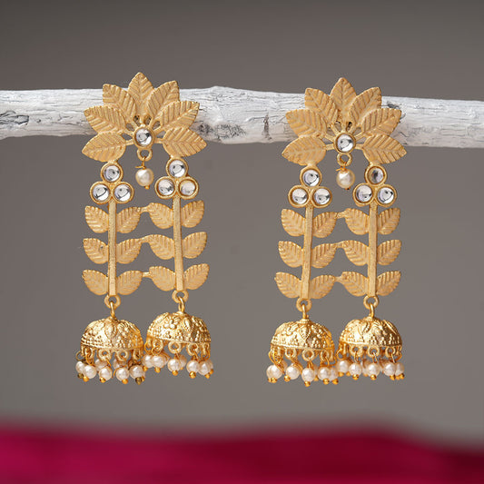 Smita- Stone Studded Hanging Pearl Jhumka earrings