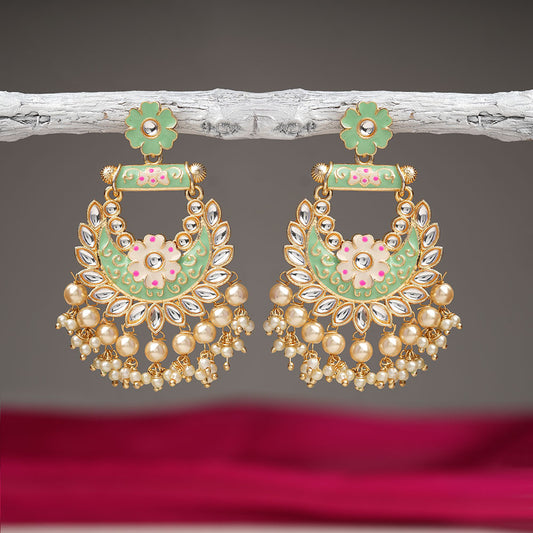 Sohini- Stone Studded Hanging Pearl Dangler Earrings(Green)