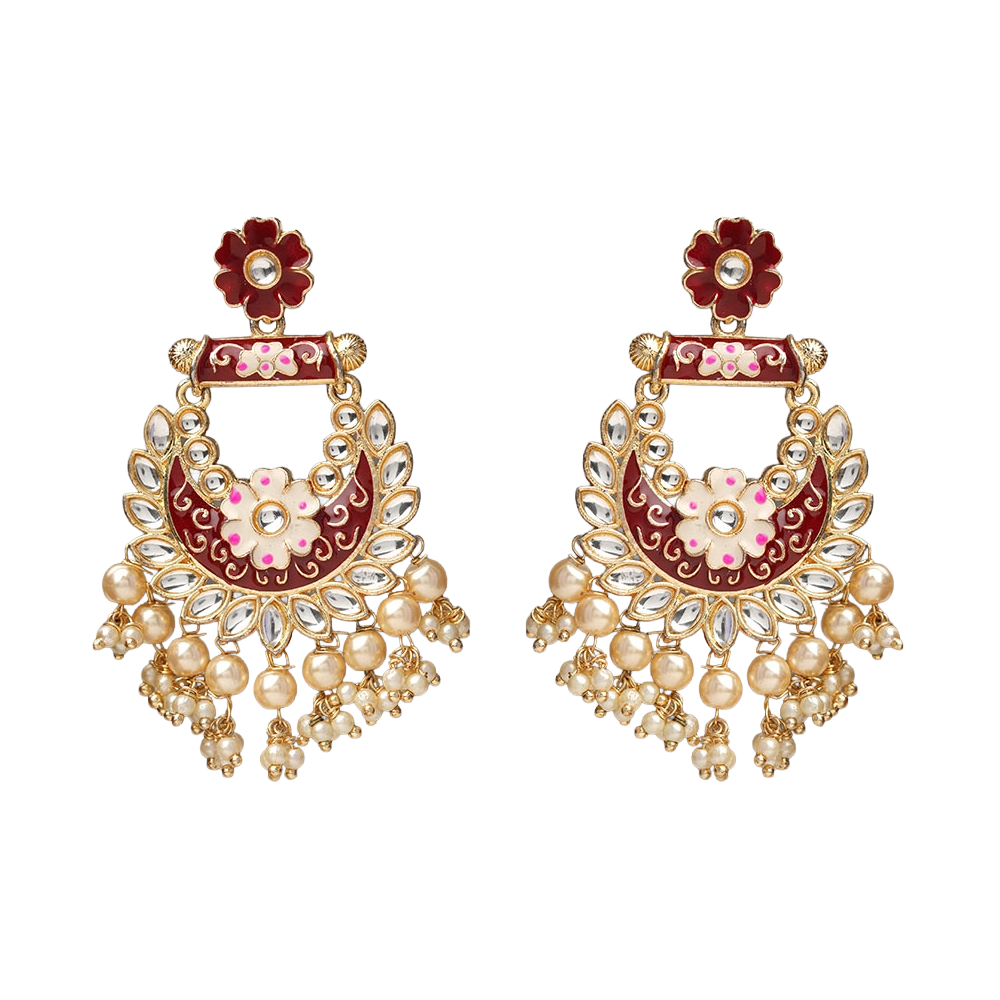 Sohini- Stone Studded Hanging Pearl Dangler Earrings(Red)