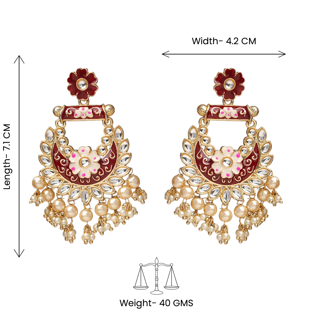 Sohini- Stone Studded Hanging Pearl Dangler Earrings(Red)