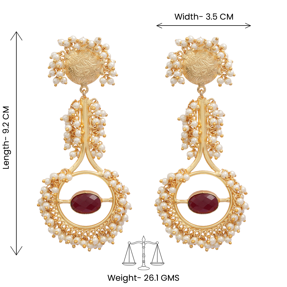 Sumitra- Stone Studded Pearl Framed Dangler Earrings
