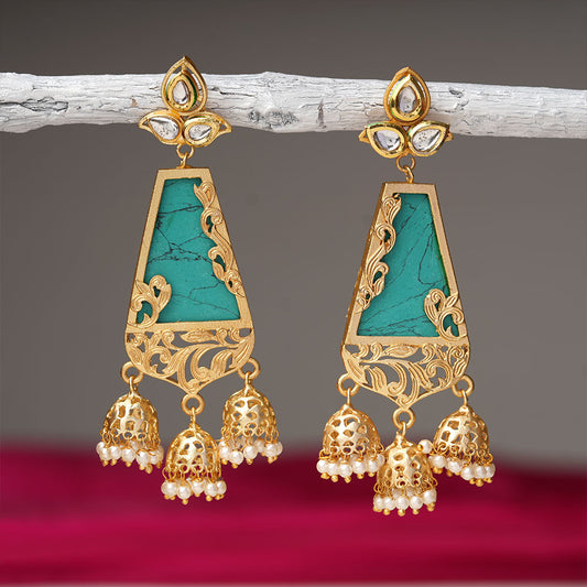 Supriya- Stone Studded Hanging Pearl Dangler Earrings