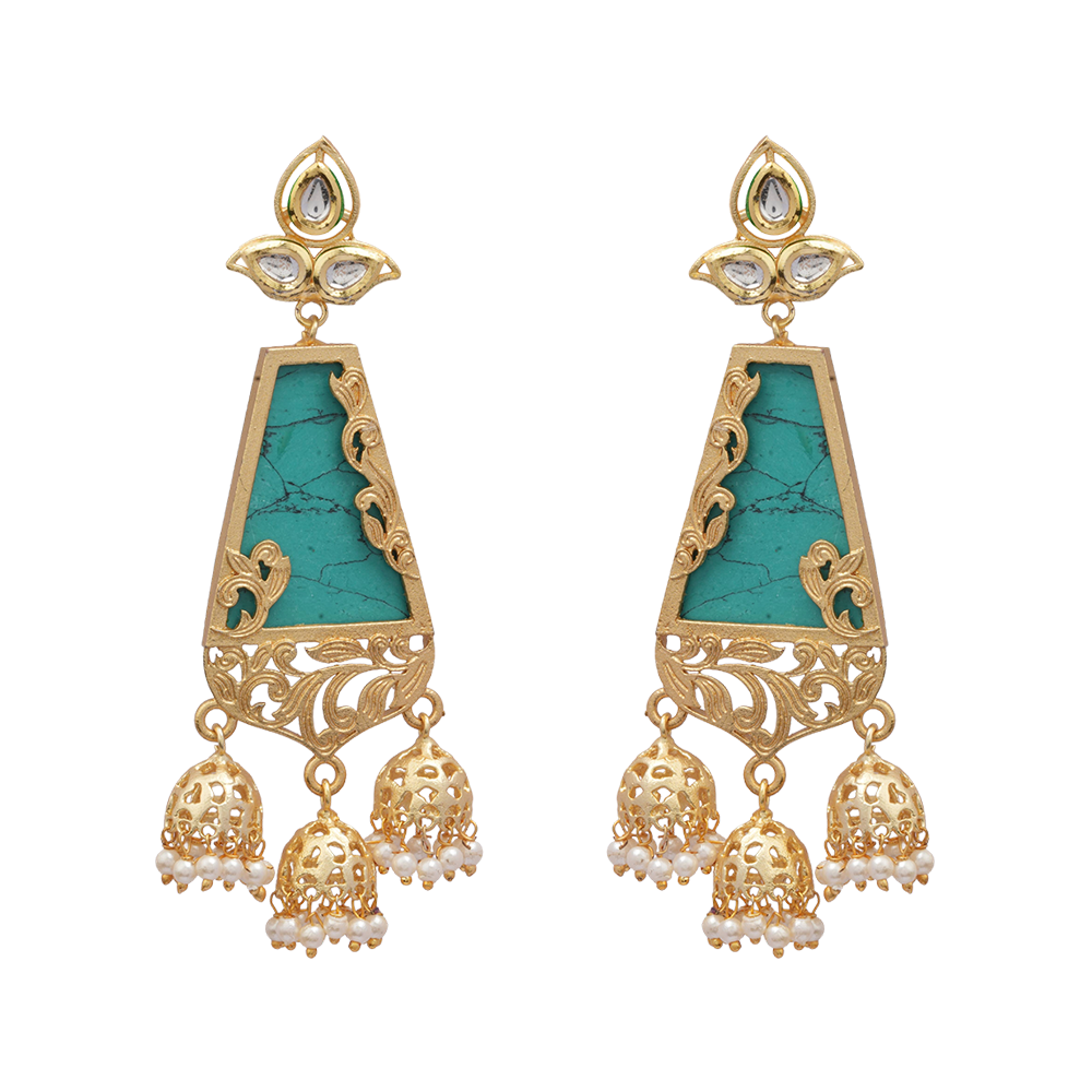 Supriya- Stone Studded Hanging Pearl Dangler Earrings