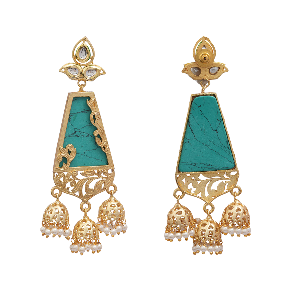 Supriya- Stone Studded Hanging Pearl Dangler Earrings