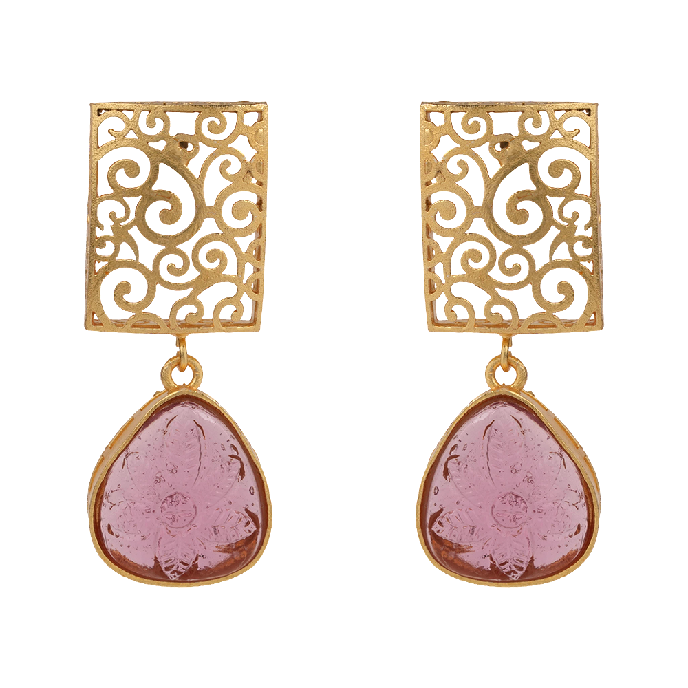 Kiyaa- Stone studded dangler earrings(Red)