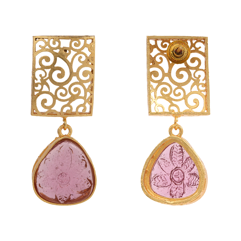 Kiyaa- Stone studded dangler earrings(Red)