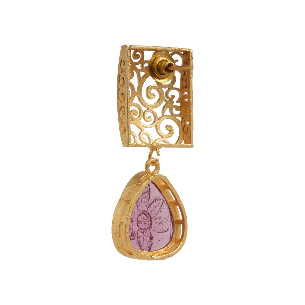 Kiyaa- Stone studded dangler earrings(Red)