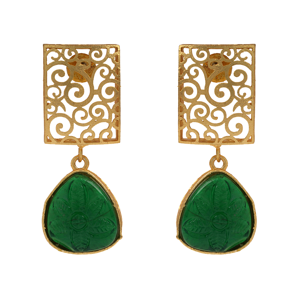 Kiyaa- Stone studded dangler earrings(Green)