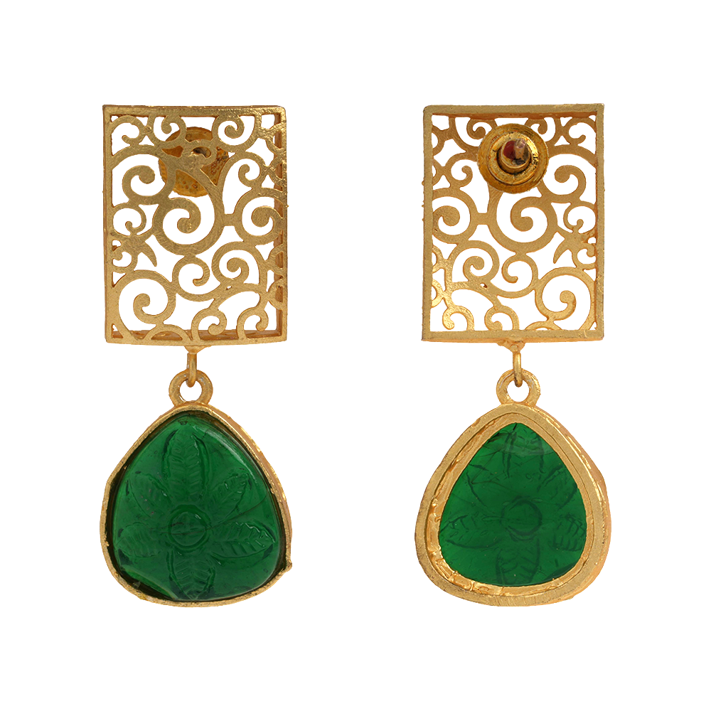 Kiyaa- Stone studded dangler earrings(Green)