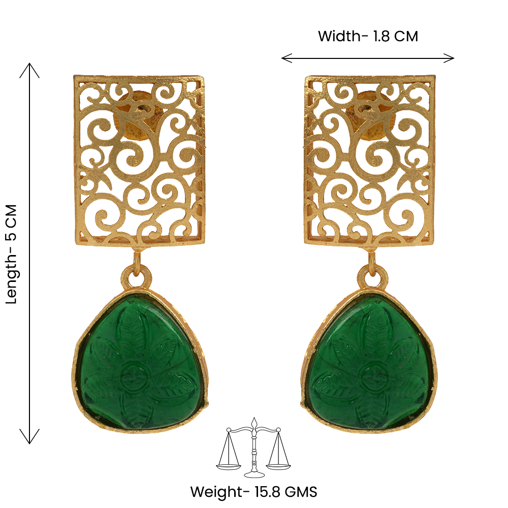 Kiyaa- Stone studded dangler earrings(Green)