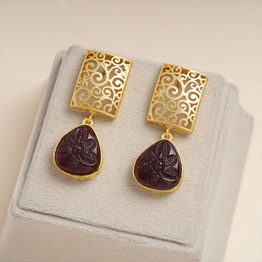 Kiyaa- Stone studded dangler earrings(Maroon)