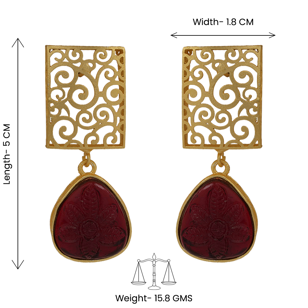 Kiyaa- Stone studded dangler earrings(Maroon)