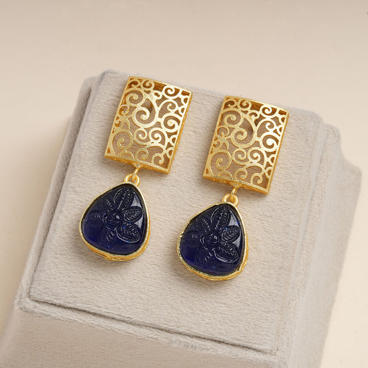 Kiyaa- Stone studded dangler earrings(Blue)