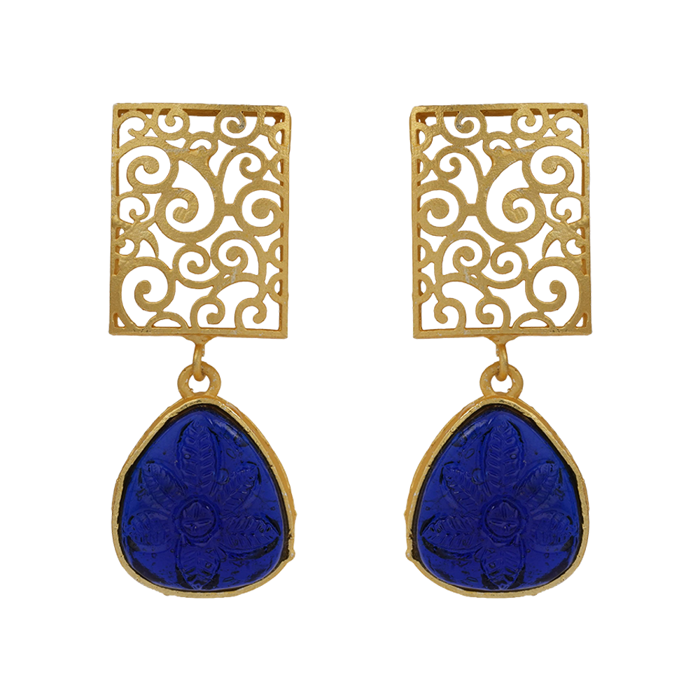 Kiyaa- Stone studded dangler earrings(Blue)