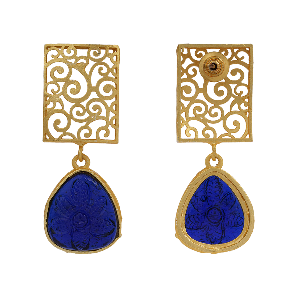 Kiyaa- Stone studded dangler earrings(Blue)