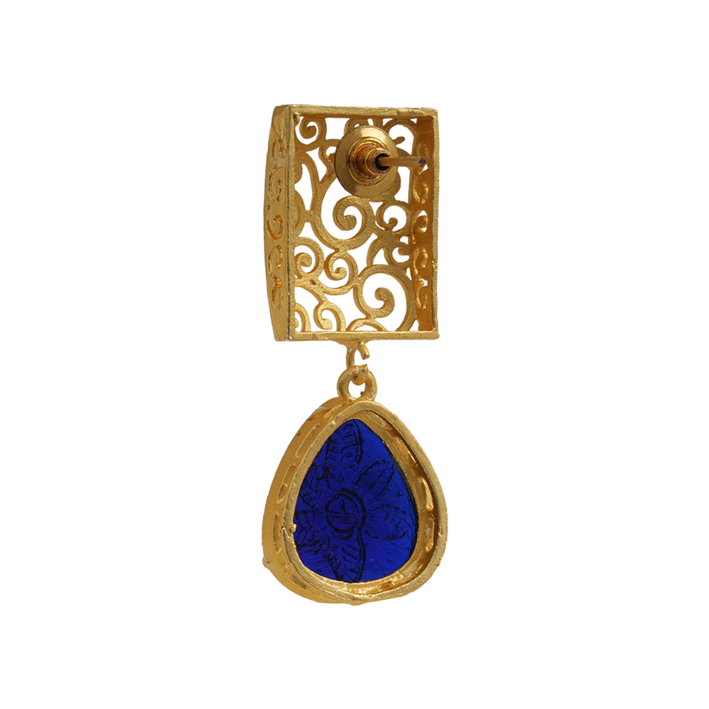 Kiyaa- Stone studded dangler earrings(Blue)
