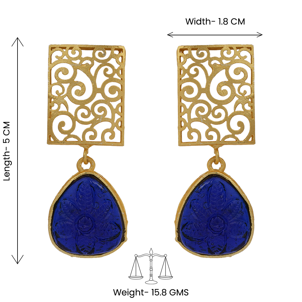Kiyaa- Stone studded dangler earrings(Blue)