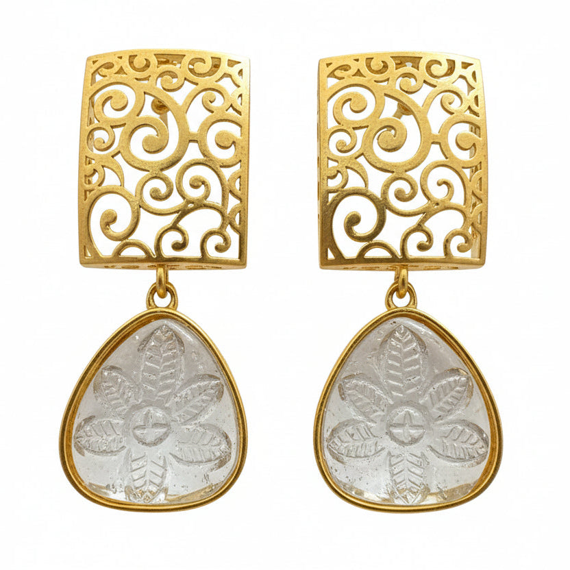 Kiyaa- Stone studded dangler earrings(White)
