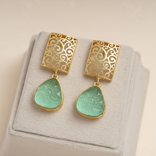 Kiyaa- Stone studded dangler earrings(Mint)