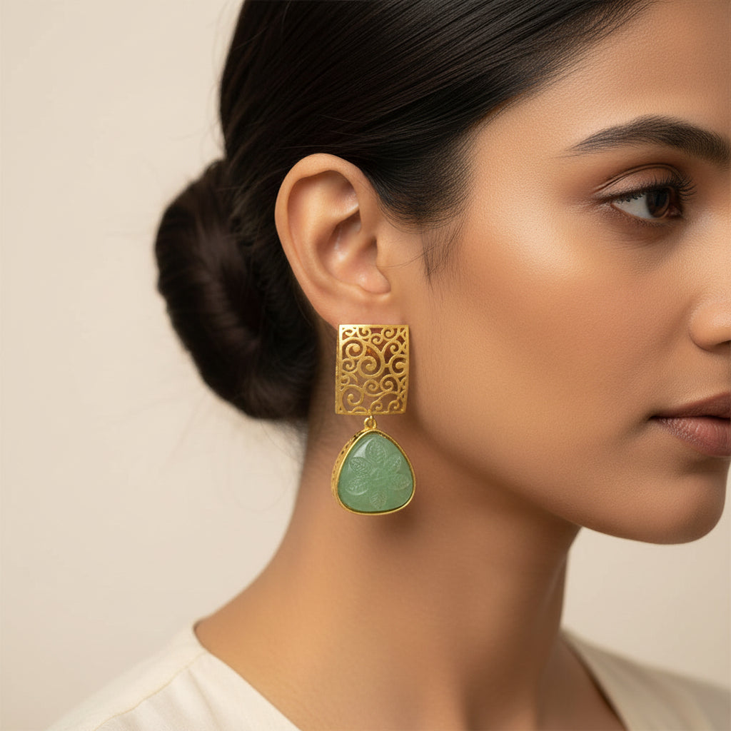 Kiyaa- Stone studded dangler earrings(Mint)