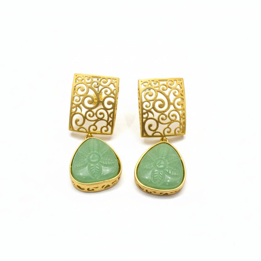 Kiyaa- Stone studded dangler earrings(Mint)