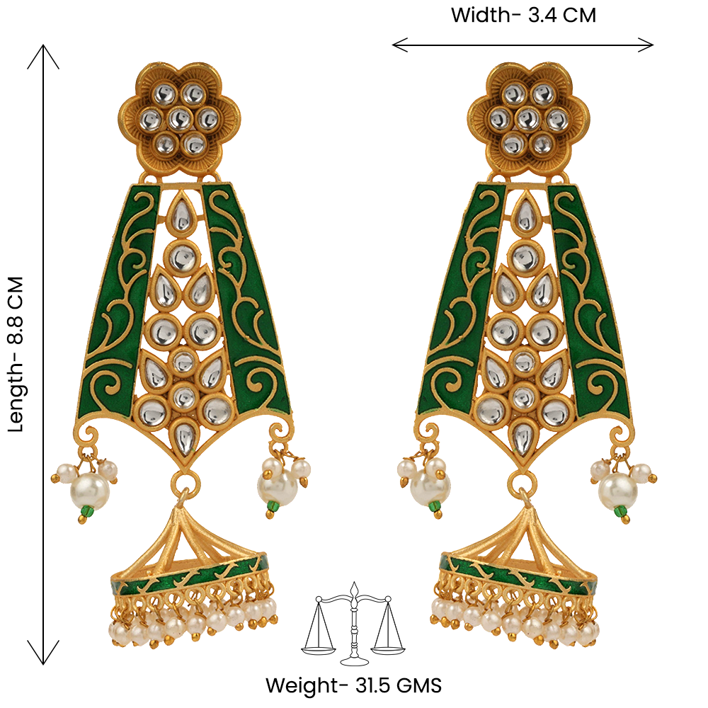 Nirvi- Stone studded dangler earrings(Green)