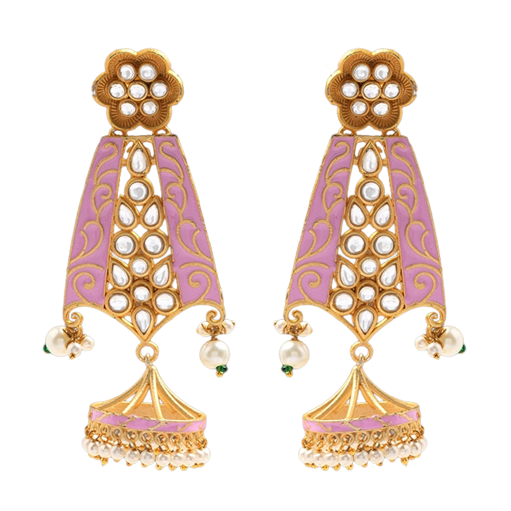 Nirvi- Stone studded dangler earrings(Baby Pink)