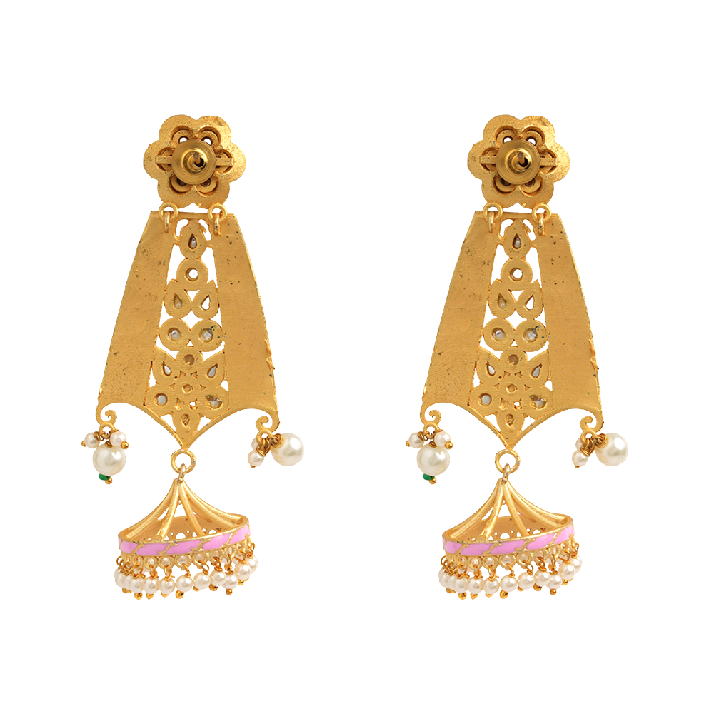 Nirvi- Stone studded dangler earrings(Baby Pink)